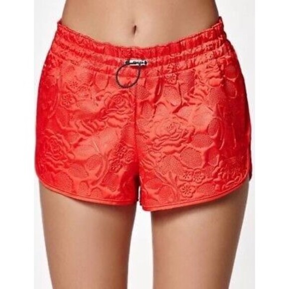 Adidas Originals Women's Red Trefoil Floral Rose Textured Print Logo Shorts M - Picture 2 of 6